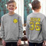 Personalised Softball Theme Kids Adult Sweatshirt with Name and Number Softball Game Birthday Gift for Softball Sport Lovers