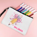 Personalized Cute Coquette Bow Pencil Pouch with Name and Wrist Strap Portable Teacher's Day Back to School Gift for Teacher