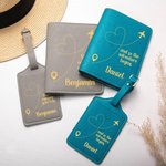 Personalized Airplane Heart Route Leather Passport Holder Luggage Tag Set with Name Travel Accessories Gift for Travel Lover
