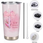 Coquette rosa personalizzata Bow Tie Cross 20 oz nome Tumbler con cannuccia e spazzola Regalo di compleanno per lei
