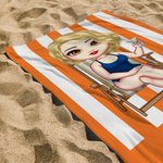 Personalised Quick Dry Super Absorbent Striped Pink and White Fashion Beach Towel with Name Birthday Pool Party Vacation Gift for Her