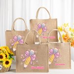 Matita personalizzata Coquette con fiocco rosa Borsa in iuta con nome Grande capacità Regalo di ringraziamento per l'insegnante per il ritorno a scuola
