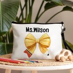 Personalized Cute Coquette Bow Pencil Pouch with Name and Wrist Strap Portable Teacher's Day Back to School Gift for Teacher