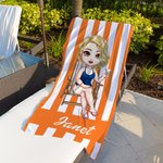 Personalised Quick Dry Super Absorbent Striped Pink and White Fashion Beach Towel with Name Birthday Pool Party Vacation Gift for Her