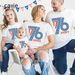 Personlig amerikansk flagga 1776 4 juli 100% bomull Baby Onesie Barn Vuxen T-shirt Matchande Outfit med namn Independence Day Present till familjen