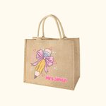 Matita personalizzata Coquette con fiocco rosa Borsa in iuta con nome Grande capacità Regalo di ringraziamento per l'insegnante per il ritorno a scuola