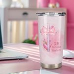 Gobelet Isotherme Personnalisé avec Nom Initiales et Motif Nœud Papillon Coquette Rose Bouteille avec Paille et Brosse Cadeau Anniversaire pour Femme