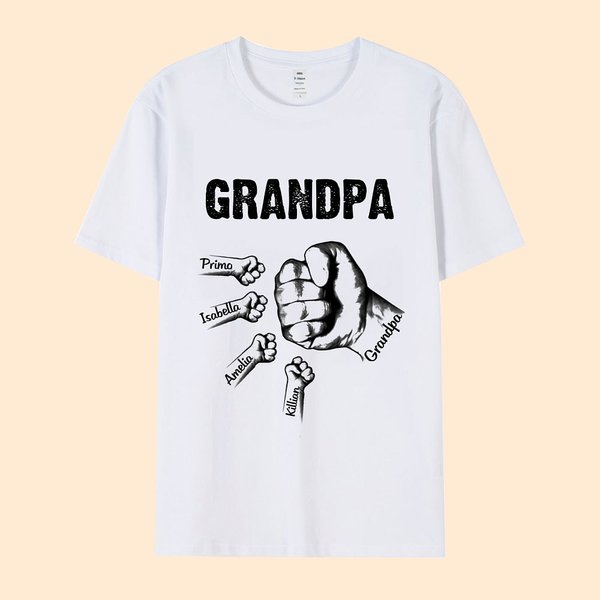 Personalised Bro Fists Bump 100% Cotton T-shirt with 1-16 Names Birthday Father's Day Gift for Grandpa Dad