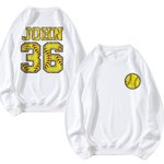 Personalised Softball Theme Kids Adult Sweatshirt with Name and Number Softball Game Birthday Gift for Softball Sport Lovers