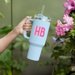Personalized Multicolour Shadow Monogram Large Capacity 40oz Name Tumbler with Handle Lid and Straw Birthday Party Sport Gift for Her