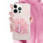 Personalised Pink Coquette Bow Tie Cross Phone Case for iPhone with Name and Initial Birthday Gift for Her