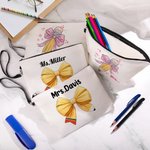 Personalized Cute Coquette Bow Pencil Pouch with Name and Wrist Strap Portable Teacher's Day Back to School Gift for Teacher