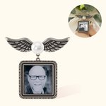 Personalised Pearl Wings Lapel Pin Brooch with Photo and Engraved Text for Wedding Memorial Gift for Bride Bridegroom
