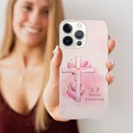Personalised Pink Coquette Bow Tie Cross Phone Case for iPhone with Name and Initial Birthday Gift for Her