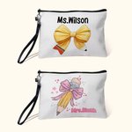 Personalized Cute Coquette Bow Pencil Pouch with Name and Wrist Strap Portable Teacher's Day Back to School Gift for Teacher