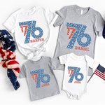 Personlig amerikansk flagga 1776 4 juli 100% bomull Baby Onesie Barn Vuxen T-shirt Matchande Outfit med namn Independence Day Present till familjen