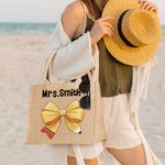 Personalisierte Bleistift Coquette Bogen Jute Tote Tasche mit Namen große Kapazität Reise Accessoire Lehrer Tag Anerkennung Geschenk für Lehrer