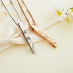 Personalized Engraved 4 Sides Family Bar Necklace with Birth Flower and Text Birthday Anniversary Gift for Women