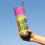 Personalised Glitter Apple Pencil Crayon 20oz Name Skinny Tumbler with Brush and Straw Birthday Appreciation Gift for Teacher