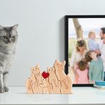 Gepersonaliseerde Houten Schattige Liefdevolle Kat Familie Puzzel met Gegraveerde Namen Bureaudecoratie Verjaardag Jubileum Cadeau voor Koppels