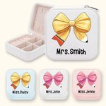 Personalized Coquette Bow Pencil Leather Jewelry Box with Name Portable Teacher Appreciation Back to School Gift for Teachers