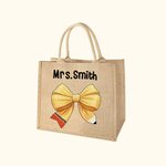 Personalisierte Bleistift Coquette Bogen Jute Tote Tasche mit Namen große Kapazität Reise Accessoire Lehrer Tag Anerkennung Geschenk für Lehrer
