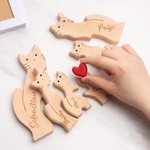 Gepersonaliseerde Houten Schattige Liefdevolle Kat Familie Puzzel met Gegraveerde Namen Bureaudecoratie Verjaardag Jubileum Cadeau voor Koppels