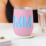 Personalisierte Multi-Color Shadow Monogramm 12oz Wein Becher mit Strohhalm Geburtstag Graduierung Geschenk für Sportliebhaber