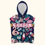 Personalized Quick Dry Sand Free Tropical Holiday Flamingos Hooded Beach Towel with Name Birthday Summer Gift for Kid