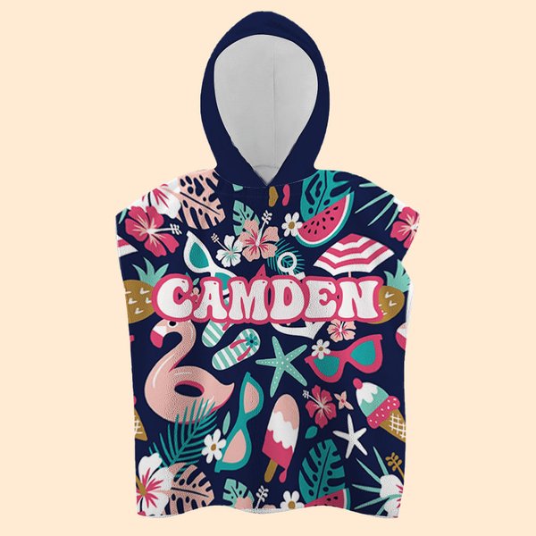Personalisierte schnell trockenen Sand frei tropischen Urlaub Flamingos Kapuzen Strandtuch mit Namen Geburtstag Sommer Geschenk für Kind