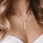 Personalized Engraved 4 Sides Family Bar Necklace with Birth Flower and Text Birthday Anniversary Gift for Women