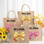 Personalisierte Bleistift Coquette Bogen Jute Tote Tasche mit Namen große Kapazität Reise Accessoire Lehrer Tag Anerkennung Geschenk für Lehrer
