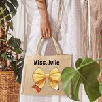 Personalisierte Bleistift Coquette Bogen Jute Tote Tasche mit Namen große Kapazität Reise Accessoire Lehrer Tag Anerkennung Geschenk für Lehrer