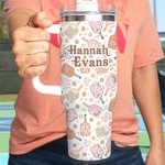 Gepersonaliseerde Retro Flower Pickleball Paddles 40oz Name Tumbler met rietje en handvat Verjaardag Graduation Gift voor sportliefhebber