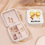 Personalized Coquette Bow Pencil Leather Jewelry Box with Name Portable Teacher Appreciation Back to School Gift for Teachers