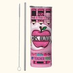 Lápiz de manzana rosa personalizado en 3D Teach Love Inspire Vaso fino de 20 onzas con nombre en reconocimiento al profesor Regalo de vuelta al cole p