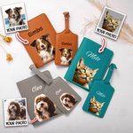 Personalized Cute Pet Portrait Oil Painting PU Leather Passport Holder with Luggage Tag Set Travel Accessory Birthday Gift for Pet Lover