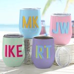 Personalisierte Multi-Color Shadow Monogramm 12oz Wein Becher mit Strohhalm Geburtstag Graduierung Geschenk für Sportliebhaber