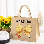 Personalisierte Bleistift Coquette Bogen Jute Tote Tasche mit Namen große Kapazität Reise Accessoire Lehrer Tag Anerkennung Geschenk für Lehrer