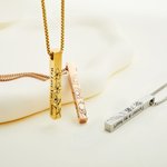 Personalized Engraved 4 Sides Family Bar Necklace with Birth Flower and Text Birthday Anniversary Gift for Women