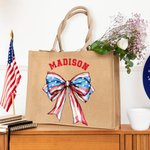 Personlig amerikansk flagga Bow Tie 1776 Tote Bag med namn 4 juli Independence Day Present till familj vän