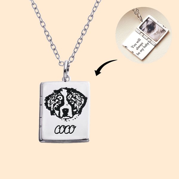 Collana con medaglione con ritratto di animale domestico inciso e nome della foto Regalo di compleanno per chi ama gli animali domestici