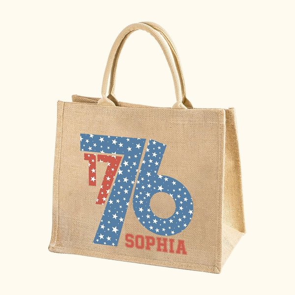 Personlig amerikansk flagga Bow Tie 1776 Tote Bag med namn 4 juli Independence Day Present till familj vän