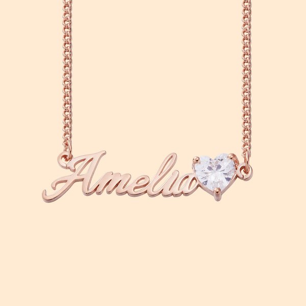 Personalised Minimalism  Heart Birthstone Name Necklace Birthday Anniversary Gift for Women