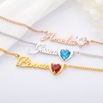 Personalised Minimalism  Heart Birthstone Name Necklace Birthday Anniversary Gift for Women