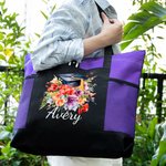 Bouquet floreale personalizzato Borsa Tote con cerniera e nome Accessorio da viaggio di grande capacità Regalo di laurea per lei