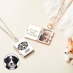 Personalised Engraved Pet Portrait Book Locket Necklace with Photo Name Birthday Gift for Pet Lover