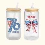 Personlig Amerikansk Flagga 1776 Fluga 20oz Glasmugg med Namn och Sugrör 4:e Juli Independence Day Present till henne