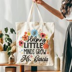 Personalisierte Hilfe für kleine Köpfe wachsen Blumen Bleistift Canvas Tragetasche mit Namen Lehrer Tag Schule Saison Geschenk für Lehrer