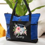 Bouquet floreale personalizzato Borsa Tote con cerniera e nome Accessorio da viaggio di grande capacità Regalo di laurea per lei